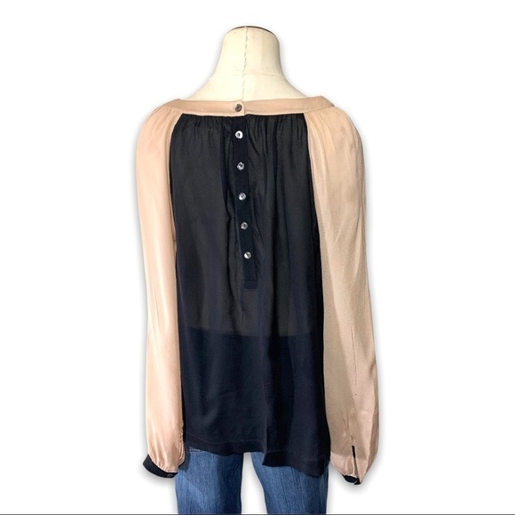 𝅺graham Spencer sheer Black Pink Blouse Baseball long sleeve Back buttons Sz M - Picture 4 of 11